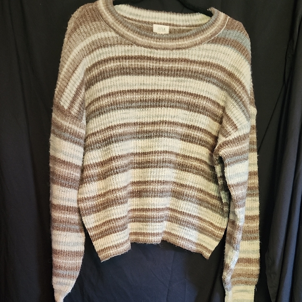 a.n.a Women's Ribbed Striped Sweater - Cream and Brown